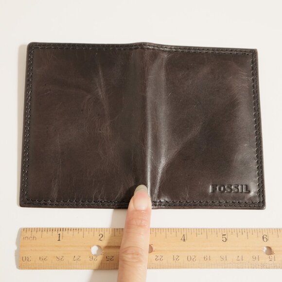 FOSSIL Dark Brown Leather Folding Card Case Wallet - Picture 3 of 6